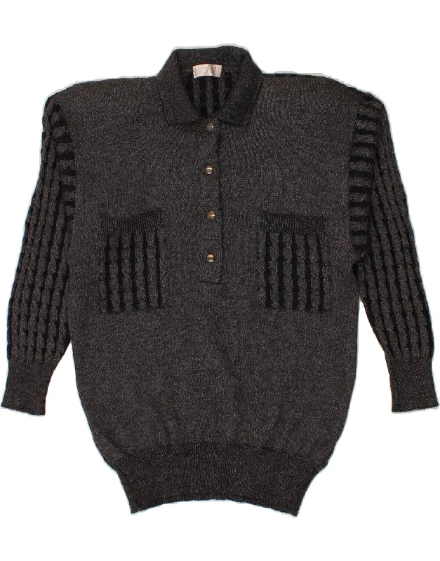 Price Buster VINTAGE Womens Polo Neck Jumper Sweater UK 16 Large Grey