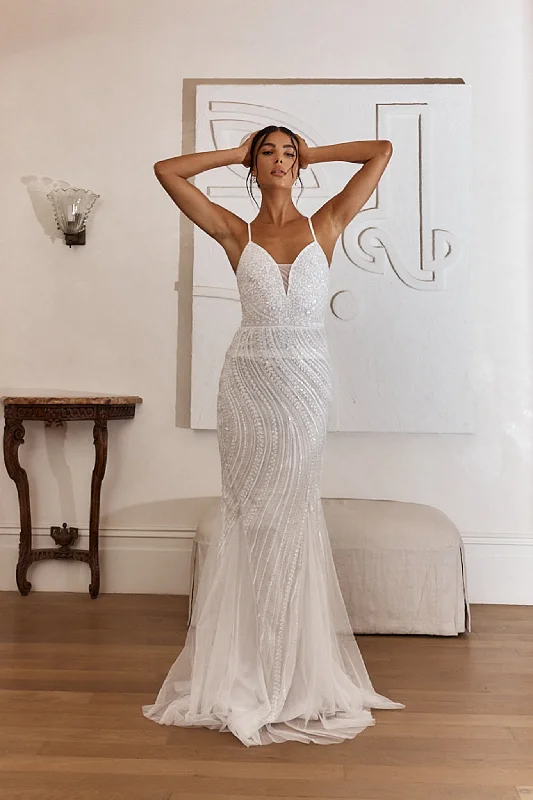 Unmissable Offer Eternal Love Sequin Godet Hem Maxi Dress White