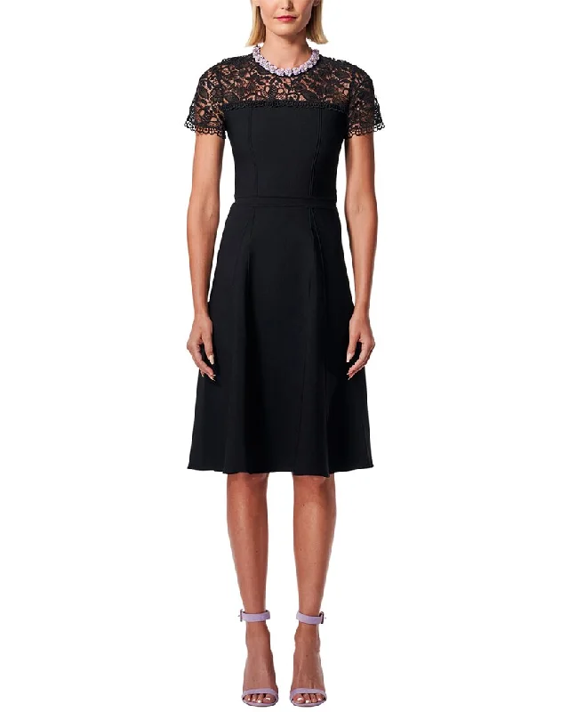 Clearance Items Carolina Herrera Crewneck Lace Yoke Knit Dress