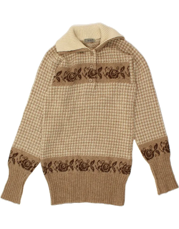 Value Deals I BLUES Womens Polo Neck Jumper Sweater IT 42 Medium Brown Floral