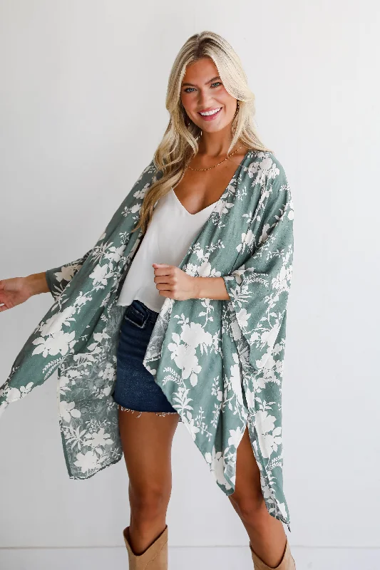 Exclusive Savings FINAL SALE - Feeling Flouncy Sage Floral Kimono