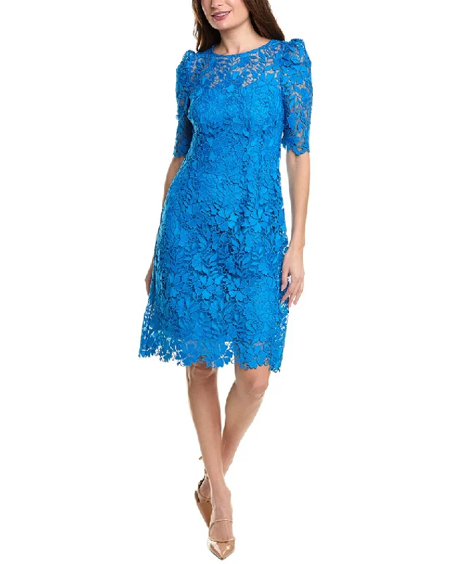 Special Price Teri Jon by Rickie Freeman Lace Jewel Neck Elbow-Sleeve Sheath Dress
