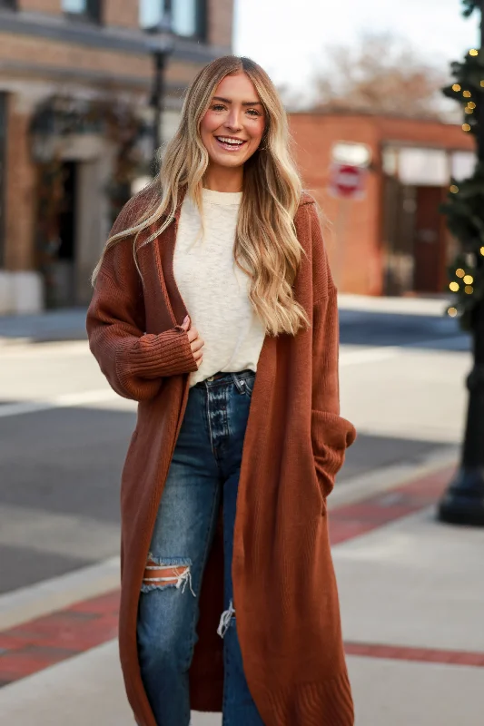 Massive Deals FINAL SALE - Chilly Day Charm Mocha Longline Sweater Cardigan