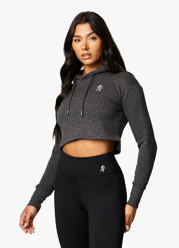 Flash Sale Gym King Sky Fleece Crop Hoodie - Charcoal Marl/White