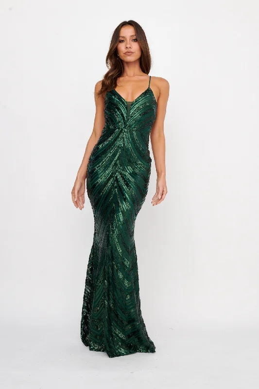 Special Discount Dalila Open Tied Back Sequin Maxi Dress Hunter