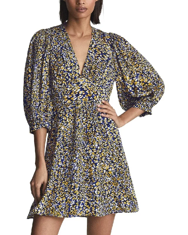 Fantastic Deals Reiss Daisy Deep V Puff Sleeve Print Mini Dress