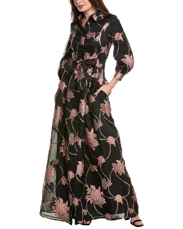Great Bargains Teri Jon by Rickie Freeman Jacquard Organza Shirtdress Gown