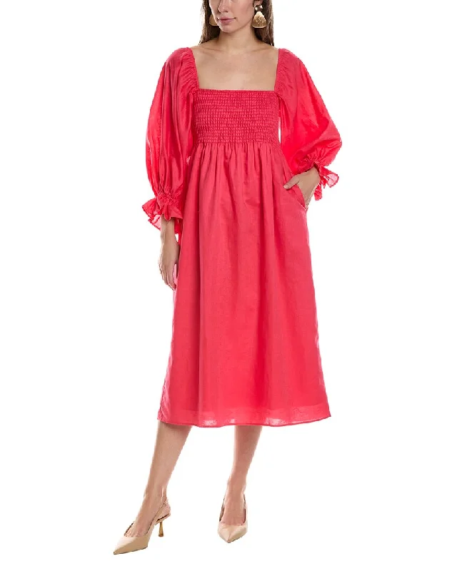 Super Sale JL LUXE Linen-Blend Midi Dress