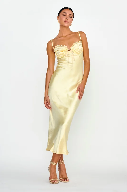 Discount Days Fortune Lace Trim Bust Tie Midi Dress Butter