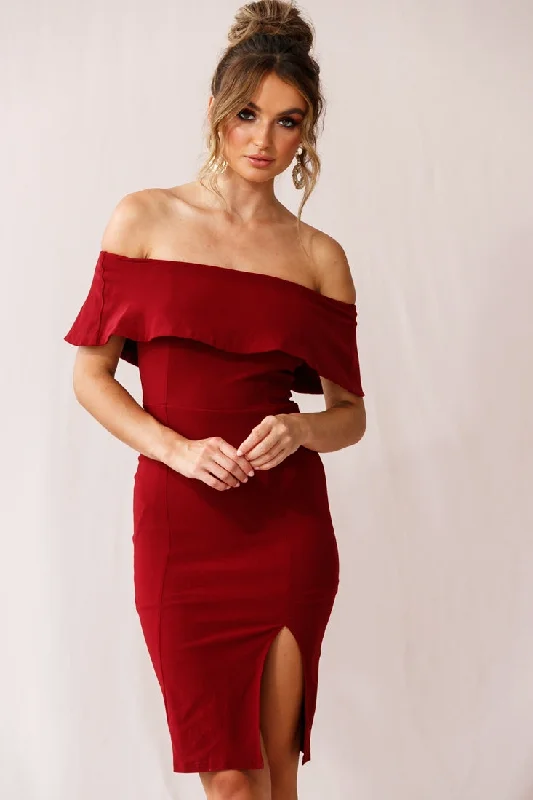 Mega Deal Alina Elegant Bodycon Dress Red Wine