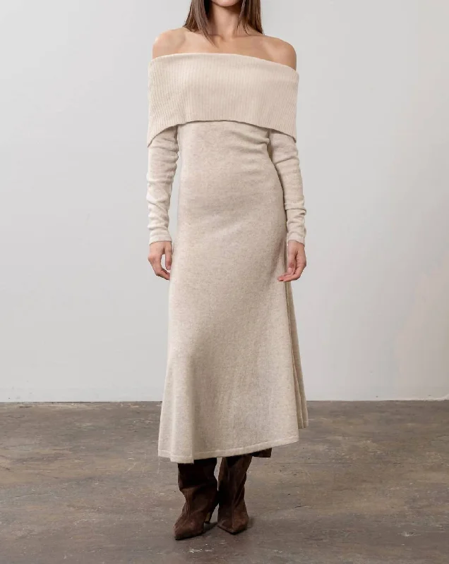 Price Cut Marmalade Off-Shoulder Sweater Midi Dress In Beige