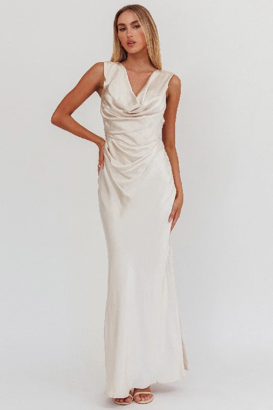 Price Rollback Chills Cowl Neck Satin Maxi Dress Champagne