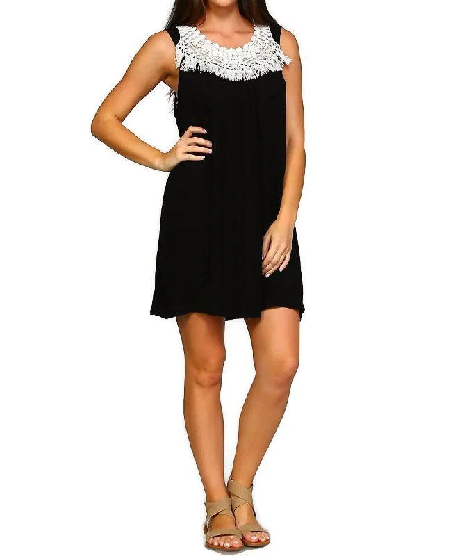 Early Access Crochet Fringe Dress In Black