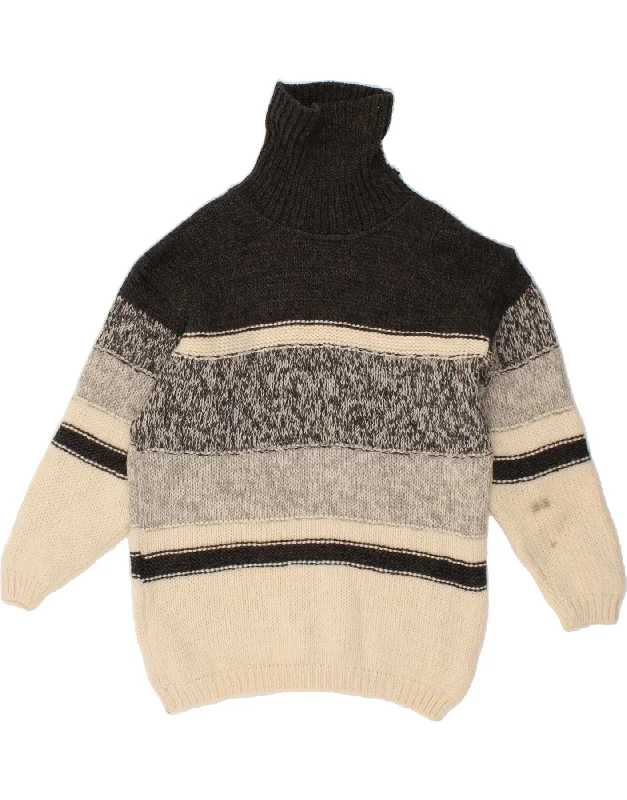 Steals and Deals VINTAGE Womens Roll Neck Jumper Sweater UK 16 Large Grey Striped