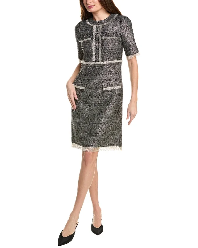 Flash Deals Teri Jon by Rickie Freeman Metallic Wool-Blend Tweed Dress