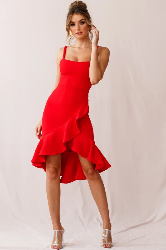 Value Deals Cartagena High-Low Asymmetric Salsa Dress Red