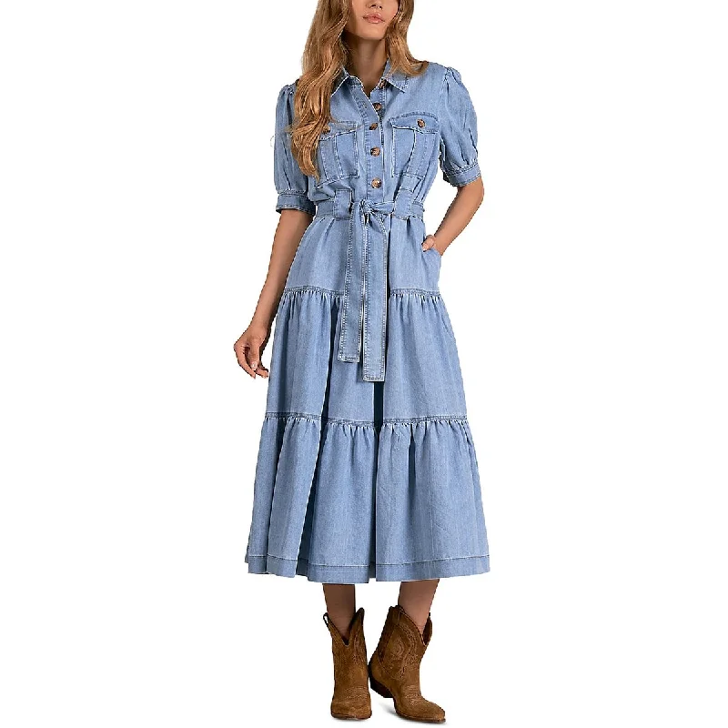 Incredible Offers Womens Tiered Puff Sleeve Shirtdress
