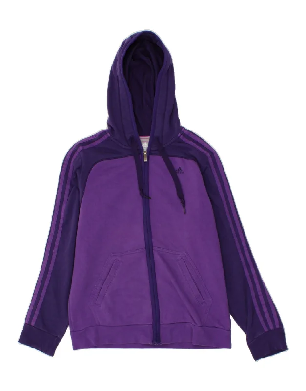 Lowest Price ADIDAS Womens Zip Hoodie Sweater UK 12/14 Medium Purple Colourblock Cotton