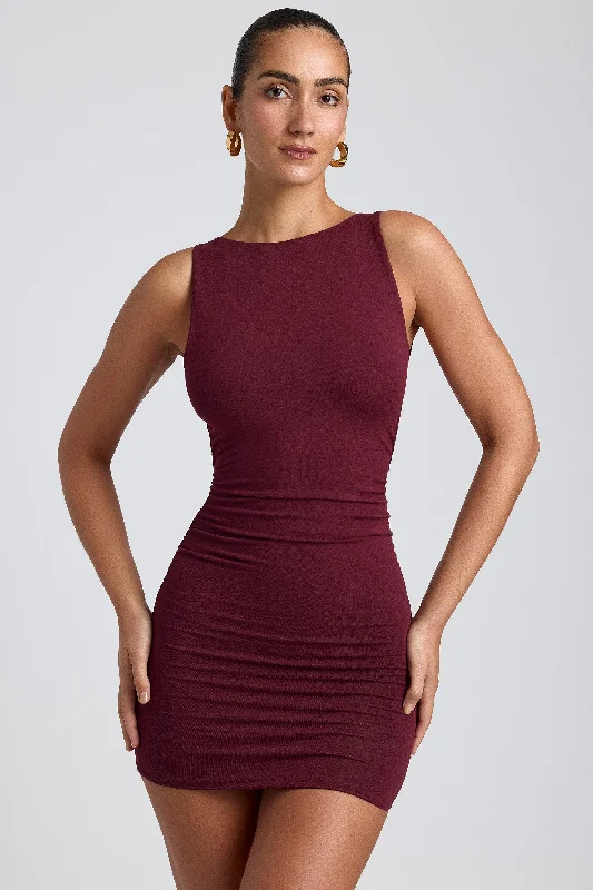 Blowout Deals Modal High-Neck Open-Back Mini Dress in Plum