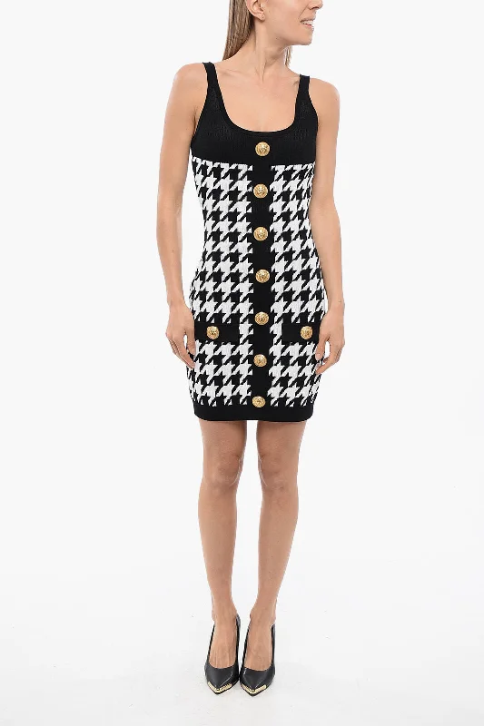 Closeout Balmain Hounstooth Knitted Minidress With Logoed Buttons