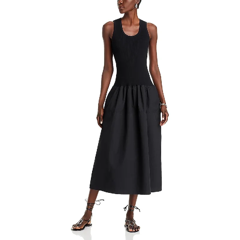 Blowout Deals Womens Ribbed Midi Fit & Flare Dress