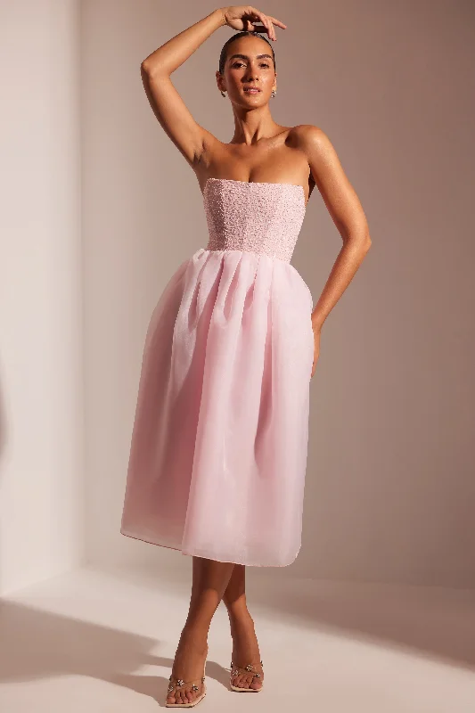 Fantastic Deals Embellished Corset Tulle Skirt Midi Dress in Blush