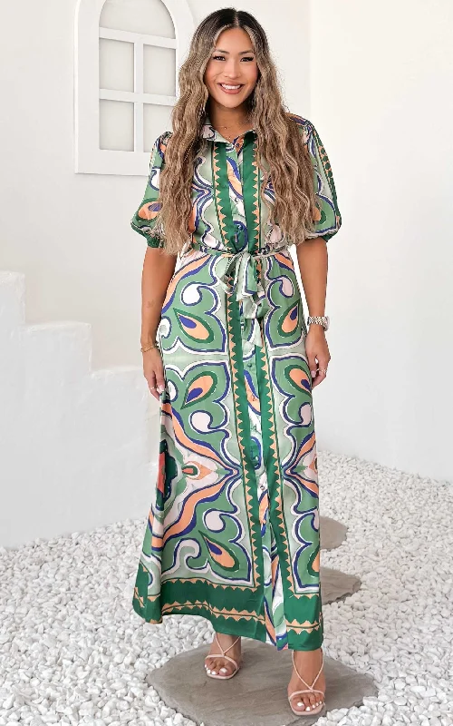 Unbeatable Prices Augustine Short Sleeve Maxi Dress -  Green Multi Print