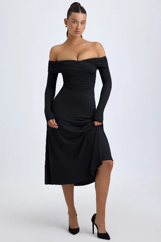 Bargain Blast Modal Off-Shoulder Ruched Midaxi Dress in Black