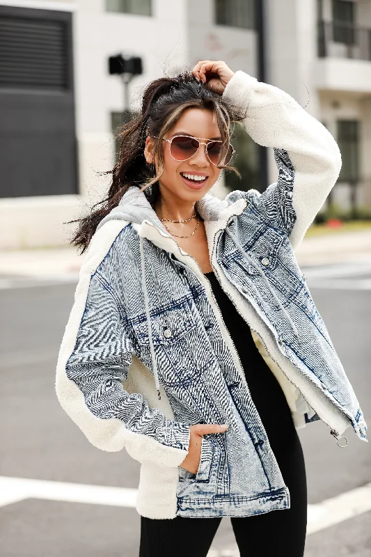 Deal Frenzy Back In Town Hooded Denim Teddy Jacket
