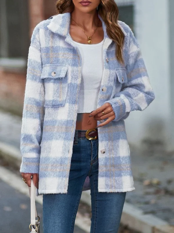 Grand Opening Sale Oversized Fuzzy Plaid Jacket for Women