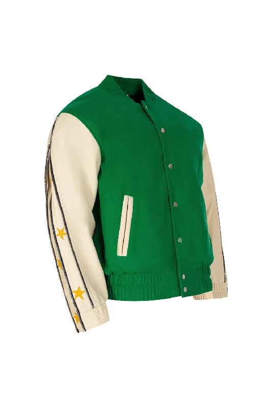 Savings Galore SUNSET RODEO LEATHER VARSITY JACKET-GREEN/CREAM
