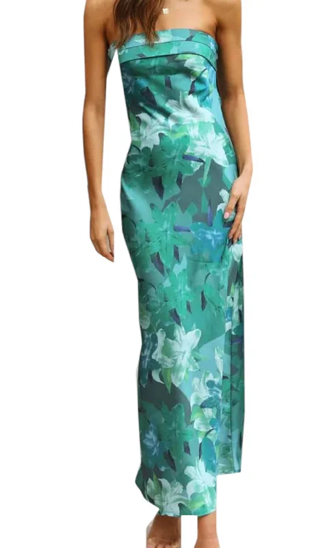 New Deals Isle Satin Tube Maxi Dress In Emerald Green