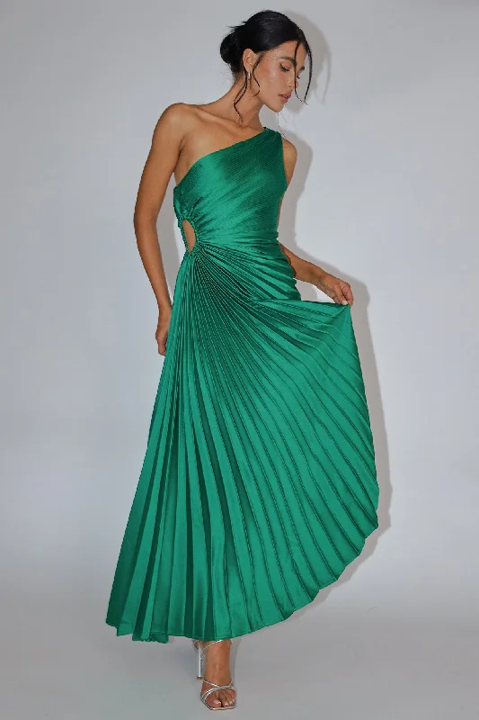 Special Savings Brooklynn One-Shoulder Accordion Pleat Dress Kelly Green