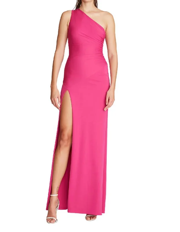 Hurry In Malia One Shoulder Dress In Berry
