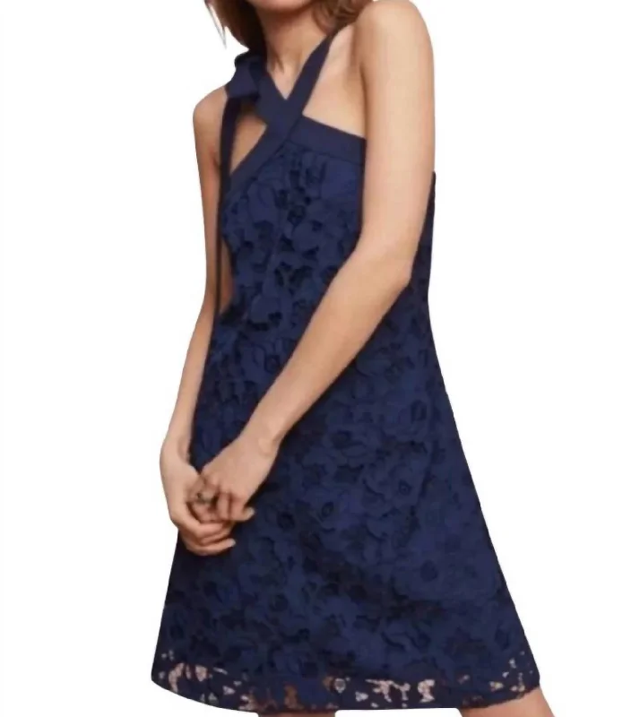 Low Prices Floral Lace Mini Dress In Navy Blue