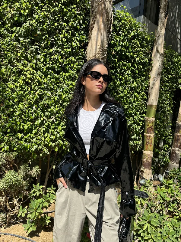 Act Fast The Glazed Belted Latex Jacket - Leocansa