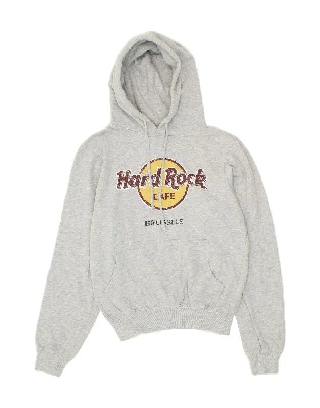 Season Finale Sale HARD ROCK CAFE Womens Brussels Graphic Hoodie Jumper UK 10 Small Grey