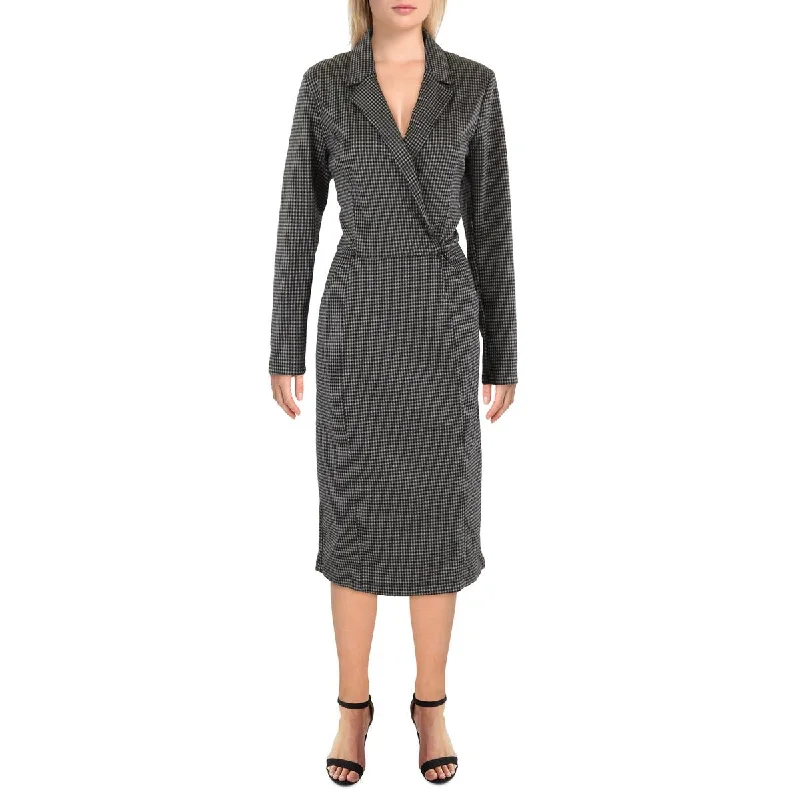Midnight Madness Womens Plaid Midi Midi Dress