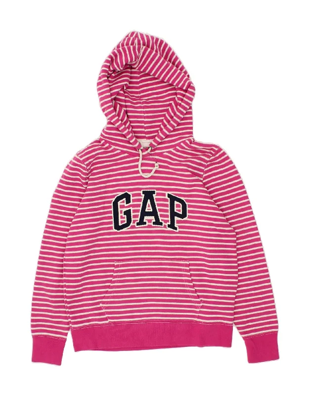 Doorbuster Deal GAP Womens Graphic Hoodie Jumper UK 16 Large Pink Striped Cotton